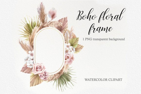 Enhance Your Creative Projects with a Watercolor Boho Gold Floral Frame PNG