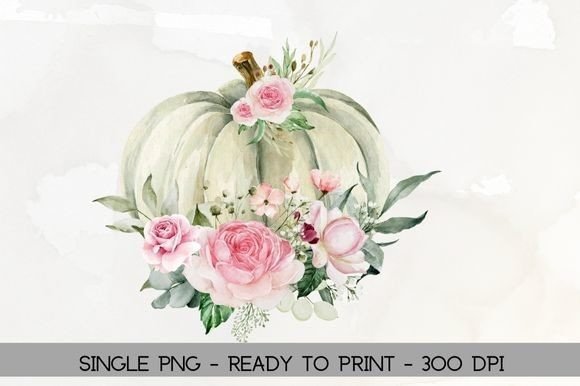 Vibrant Watercolor Floral Pumpkin Fall Clipart